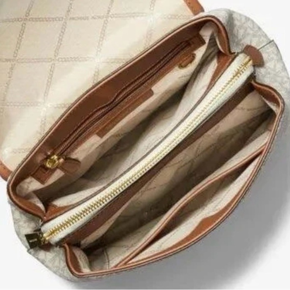 Michael Kors Vanilla/Acorn Harrison Medium Saffiano Leather Signature  Backpack - Picture 4 of 16